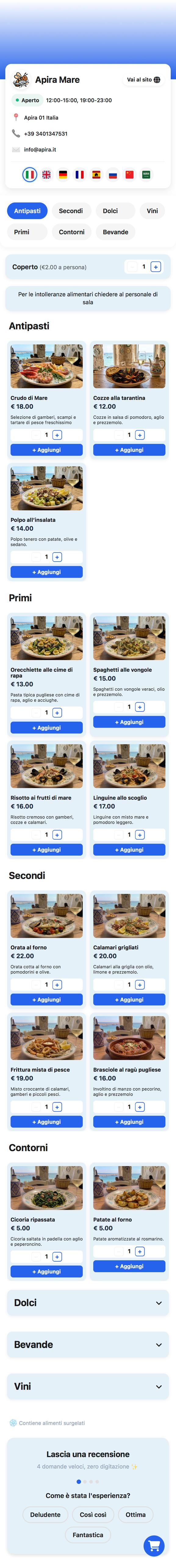 Menu digitale Apira Mare